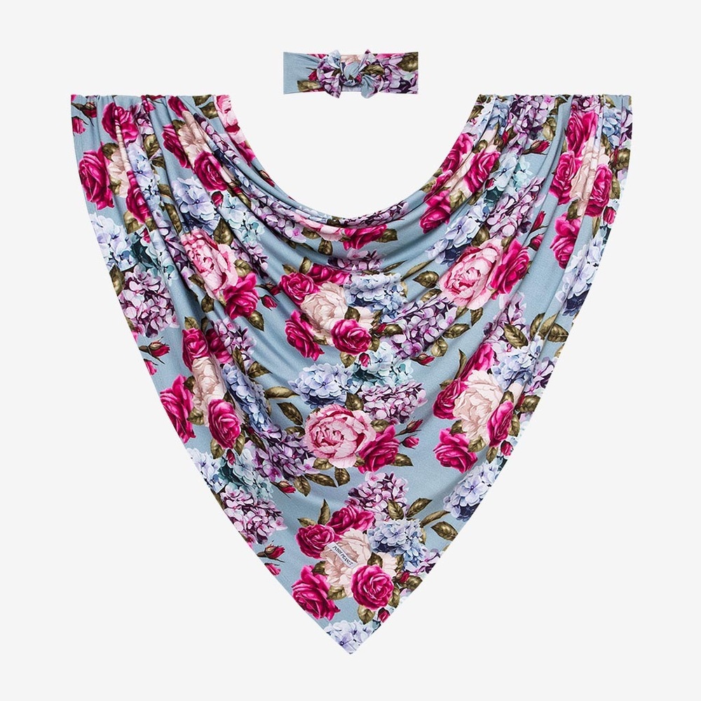 Brand New Posh Peanut Swaddle and Headwrap Set Blue Floral Country Rose - Picture 3 of 3